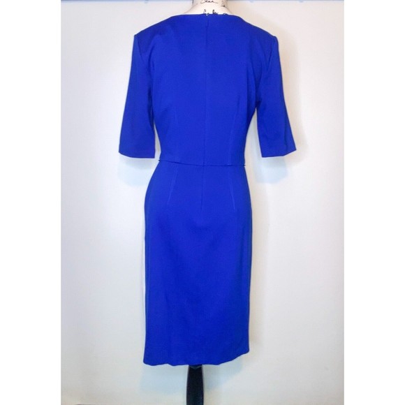 Suzi Chin Bodycon Sheath Dress Size 8 Blue White Color Block Pockets Maggy - Picture 3 of 6